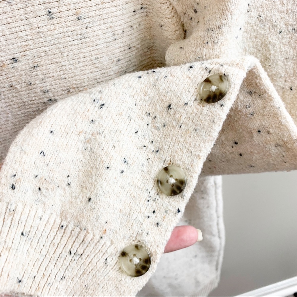 LOFT Cowl Neck Sweater Cream Speckled Dress Button Sleeve Detail - Picture 4 of 7